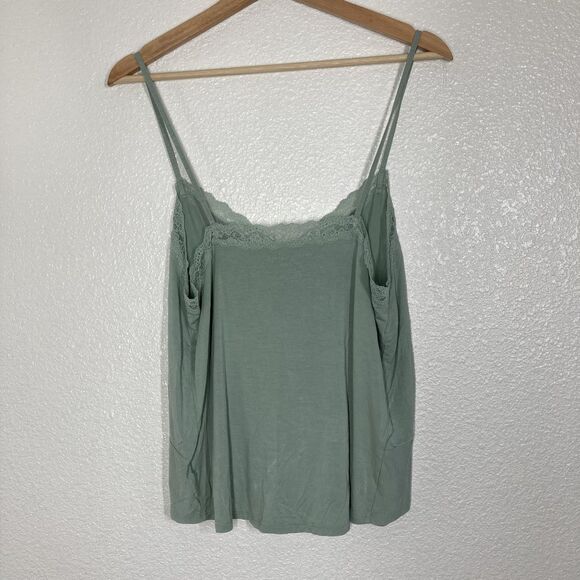 Y2K American Eagle Soft & Sexy Cami Tank Top Medium Green Lace Trim Twist Hem - Picture 10 of 13
